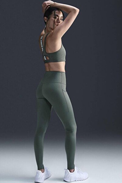 Nike Go Firm Support High Rise Full Length Kadın 6 Cepli Lazer Kesim Antreman Taytı Koyu Yeşil
