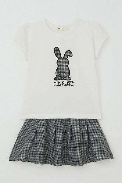 Breeze Girl's Skirt Suit Cute Bunny Printed Age 3-8, Ecru
