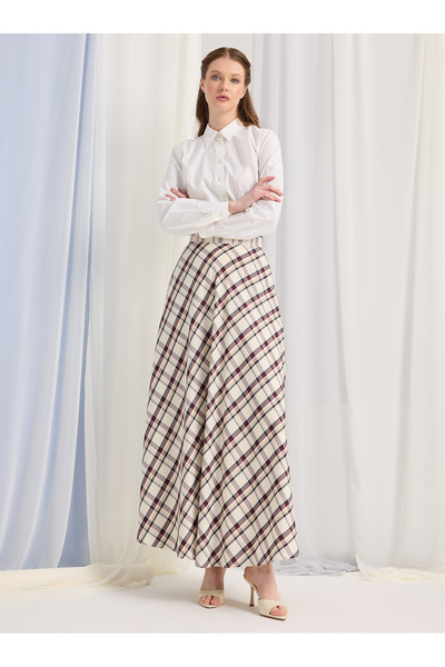 Store Wf Off-White Plaid Maxi Skirt