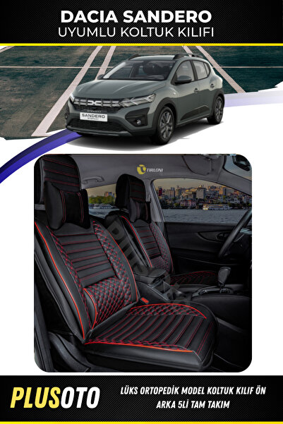 PlusOto مجموعة غطاء مقعد السيارة المتوافقة مع Dacia Sandero Plus Lux Series ب...