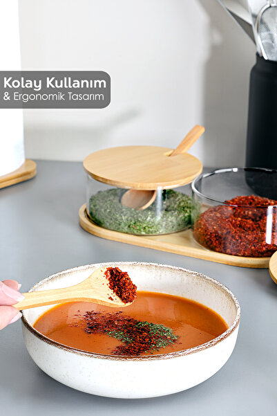 Lizzy Set of 2 Glass Spice Shakers with Bamboo Lids - Salt Shaker Pepper Shaker Spice Set with Bamboo Spoon Stand 280 ml