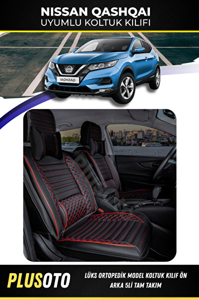 PlusOto Nissan Qashqai Compatible Plus Lux Series Black Red Car Seat Cover Se...