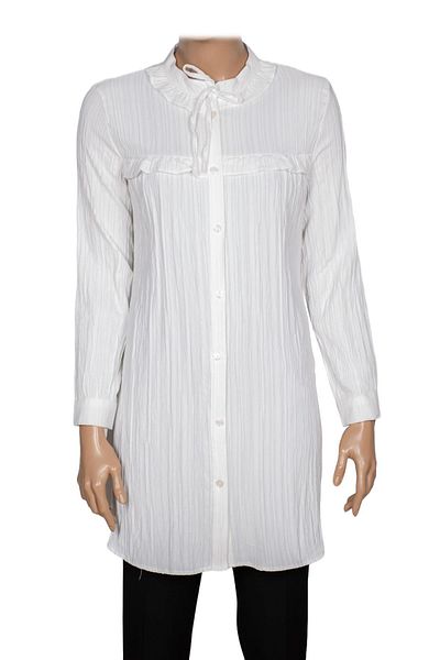 Hermevsim Hazel Women's Collar Roba Frilly Wrinkled Cotton Linen Off-White Shirt