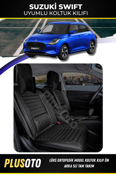 PlusOto مجموعة غطاء مقعد السيارة الأسود المتوافق مع سوزوكي سويفت بلس لوكس مكو...