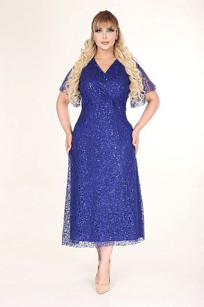 modayız Double Breasted Neckline Plus Size Sequined Saks Evening Dress 12C-2679
