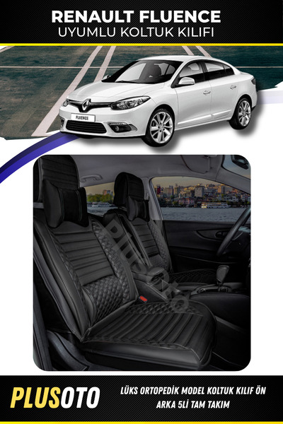 PlusOto RENAULT Fluence Uyumlu Plus Lux Serisi Siyah Oto Koltuk Kılıfı 5li Ta...
