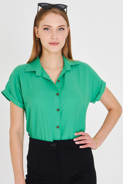 armonika Γυναικείο πράσινο κοντομάνικο πουκάμισο ARM-19Y001065