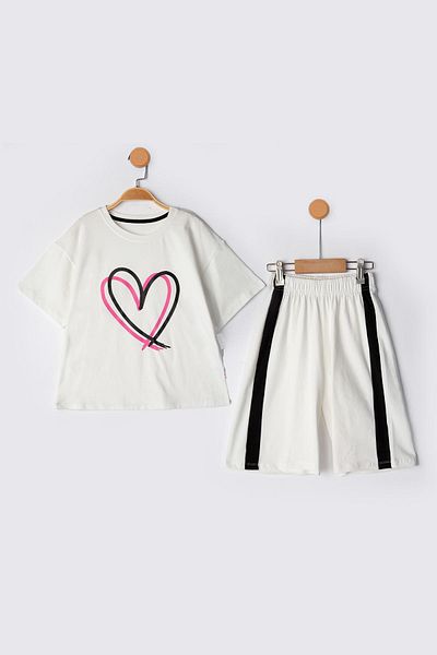 Lmn Children's Suit with Heart Printed Shorts