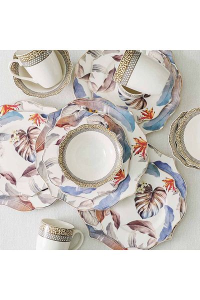 Danube Home Angelika 16-Pc Lotus Shape New Bone China Dinner Set-Serves 4