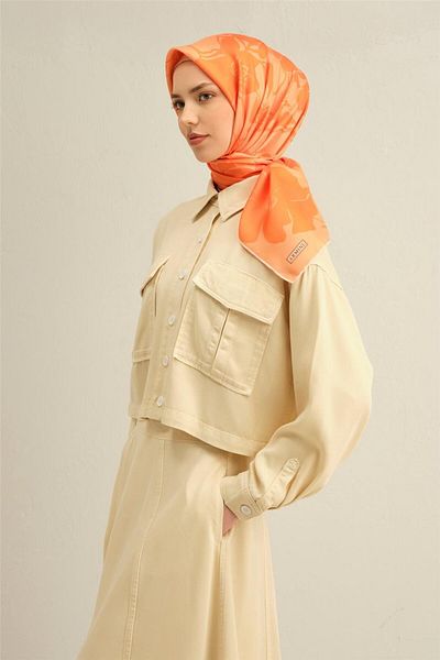 Armine Patterned Pure Silk Twill Scarf 9344- 36