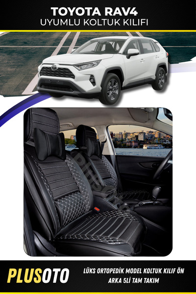 PlusOto مجموعة أغطية مقاعد السيارة المتوافقة مع Toyota Rav4 Plus Lux Series ب...