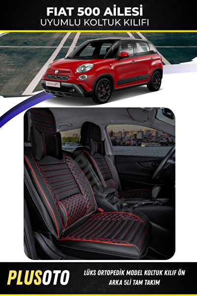 PlusOto مجموعة أغطية مقاعد السيارة المتوافقة مع عائلة Fiat 500 Plus Lux Serie...