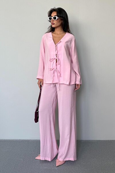 Madmext Pink Front Tie-Up Bottom Top Set Mg2473