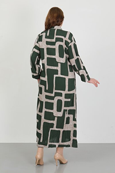 By Alba Collection Women's Khaki Patterned Cotton Viscose Large Size Dress