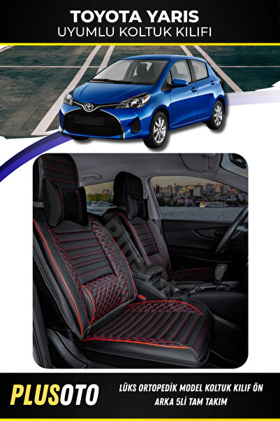 PlusOto مجموعة أغطية مقاعد السيارة المتوافقة مع سلسلة Toyota Yaris Plus Lux ب...