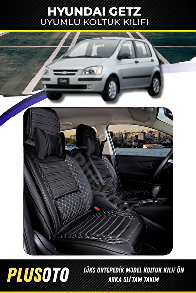 PlusOto Hyundai Getz Compatible Plus Lux Series Black and White Car Seat Cove...