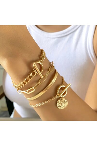 Accessories Vanilla Avenue 4 Parça Bohem Tarz Lüks Bükümlü Farklı Desenli Günlük Kadın Bilezik Seti