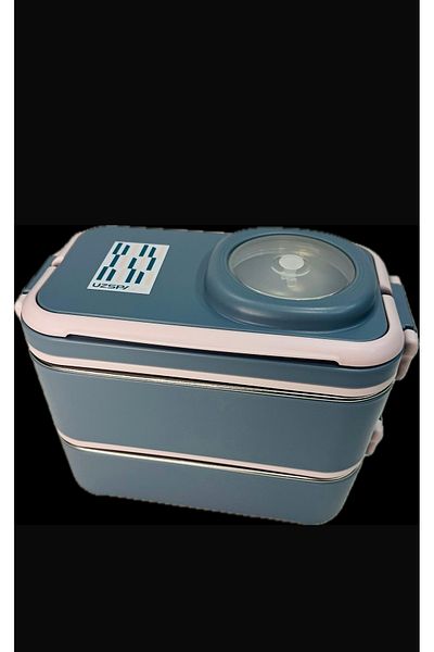 Uzspace Stainless Steel 1200ml Two Layer Insulated Lunch Box with Fork Spoon Sauce Bowl Lunch Box 8023-49