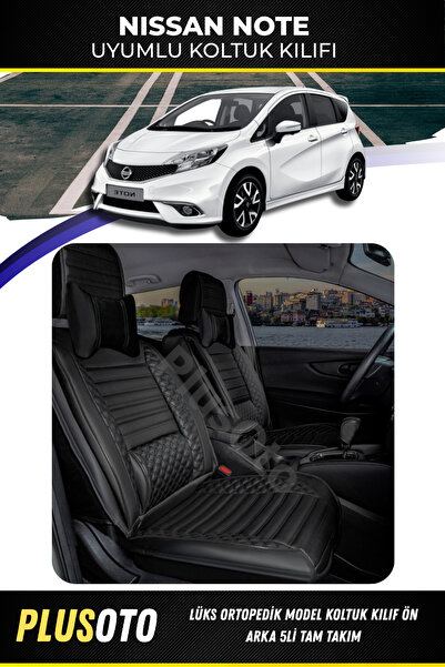 PlusOto مجموعة غطاء مقعد السيارة الأسود المتوافقة مع سلسلة Nissan Note Plus L...