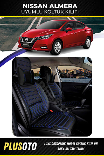 PlusOto مجموعة غطاء مقعد السيارة المتوافقة مع سلسلة Nissan Almera Plus Lux با...