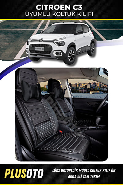 PlusOto مجموعة أغطية مقاعد السيارة المتوافقة مع Citroen C3 Plus Lux Series با...