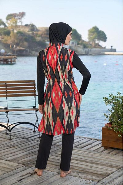 Estiva Digital Printed Zippered Full Covered Hijab Swimsuit