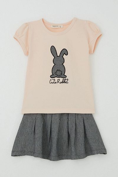 Breeze Girl's Skirt Suit Cute Bunny Printed Age 3-8, Powder