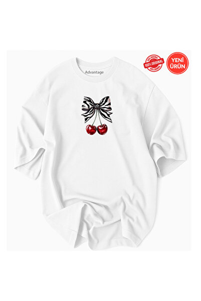 Advantage تي شيرت نسائي مصنوع من القطن الفاخر بنسبة 100% بتصميم فيونكة كرزية