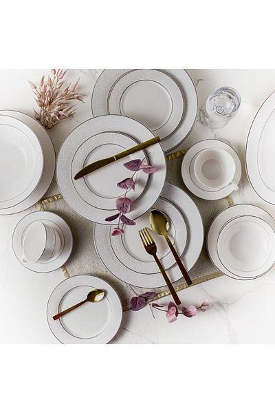 Danube Home Elysian 44-Piece New Bone China Dinner Set-Serves -8