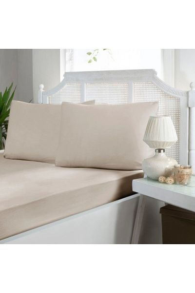 First Choice Set bed sheet with elastic and 2 pillowcases, satin cotton, 160x200 cm, Beige