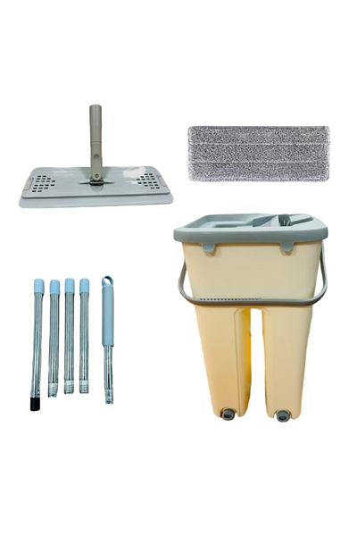 PAA-home Set Mop Plat PAA-home cu Galeata 3.2L, Cuve Separate, 1 Laveta Microfibra, Scurgere Apa