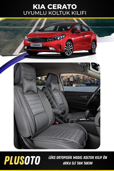PlusOto مجموعة أغطية مقاعد السيارة المدخنة المتوافقة مع سلسلة Kia Cerato Plus Lux مكونة من 5 قطع P-164