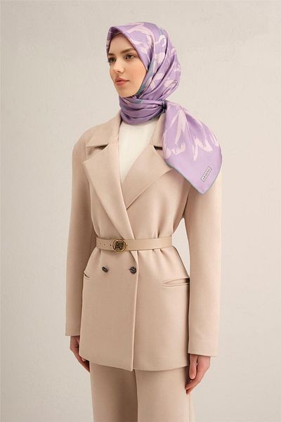 Armine Patterned Pure Silk Twill Scarf 9322- 57