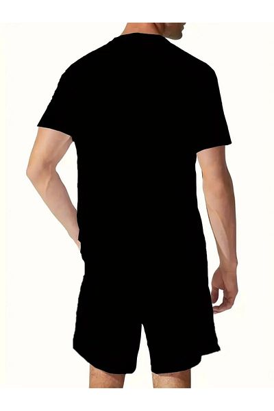 LAND MODA Summer Numbers and Letters Printed Men's Short Sleeve Shorts Casual Fashion Sports Suit