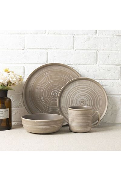 Danube Home Youthful Bite 16-Piece Stoneware Dinner Set -Serves 4 Brown