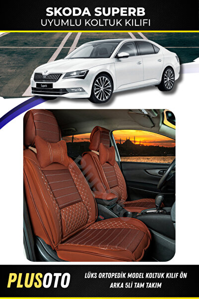 PlusOto مجموعة غطاء مقعد السيارة سكودا سوبيرب المتوافقة مع سلسلة لوكس القرفة ...