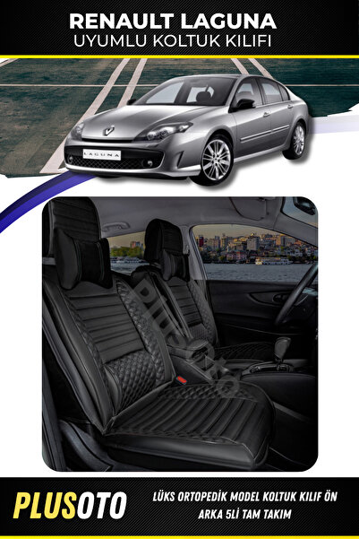 PlusOto مجموعة غطاء مقعد السيارة الأسود المتوافق مع سلسلة Renault Laguna Plus...