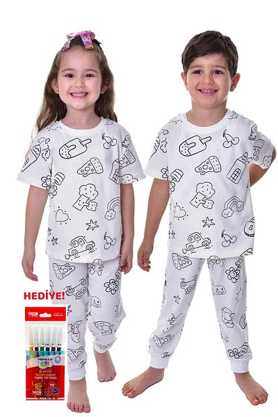 Huq Moda Set de pijamale pentru copii cu mâneci scurte pentru copii, cu figurine drăguțe