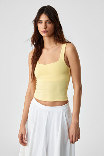 GRIMELANGE Sanukı Kadın Slim Kısa Oyuk Yaka Sarı Bluz