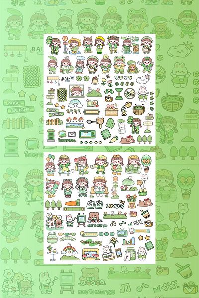 Piksel Grafik Kawaii Green Color 110 Pieces Sticker Set - Pen, Laptop Notebook Water Bottle Sticker
