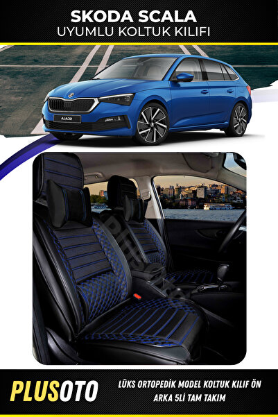 PlusOto سكودا سكالا متوافق مع سلسلة بلس لوكس أسود أزرق غطاء مقعد السيارة مجمو...