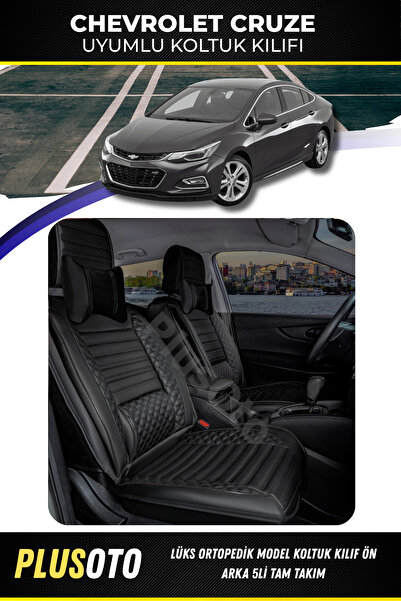 PlusOto مجموعة أغطية مقاعد السيارة السوداء المتوافقة مع سلسلة شيفروليه كروز ب...