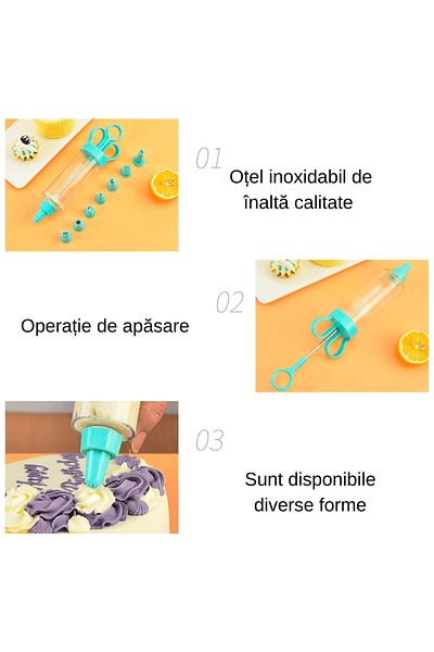 Köken Koken Cake Decorating Set, Syringe 16.5x6.7 cm, 8 Nozzles 1.9 cm, Green