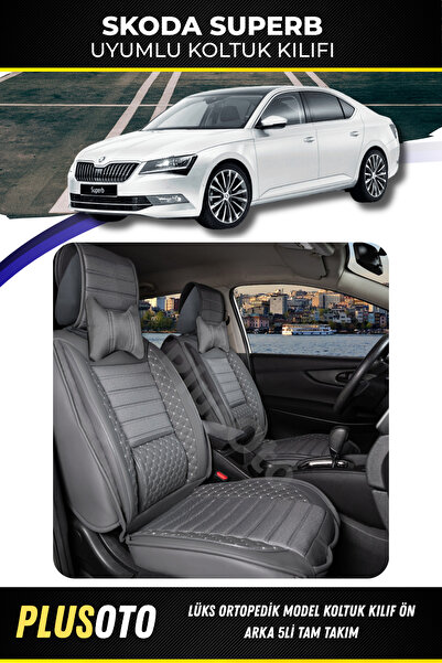 PlusOto مجموعة غطاء مقعد السيارة المدخن المتوافقة مع سلسلة سكودا سوبيرب بلس ل...