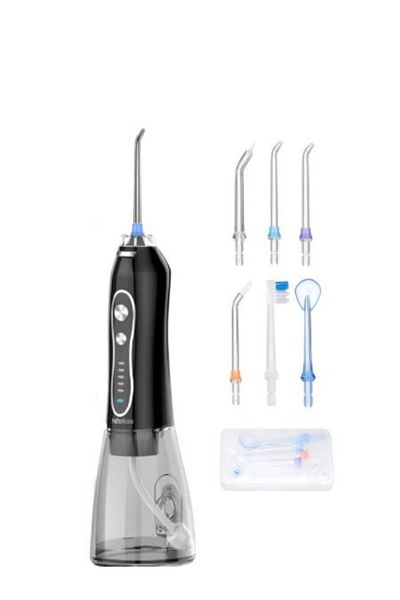 HF Cordless Portable Oral Irrigator with 5 Modes 6 Replaceable Tips - IPX7 Waterproof Powerful Battery