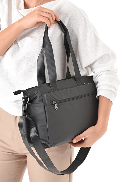 Sanmorris Sn-6007 Women's Water Resistant Parachute Fabric Hand Shoulder Bag Shoulder Bag Crossbody Bag Dark Gray