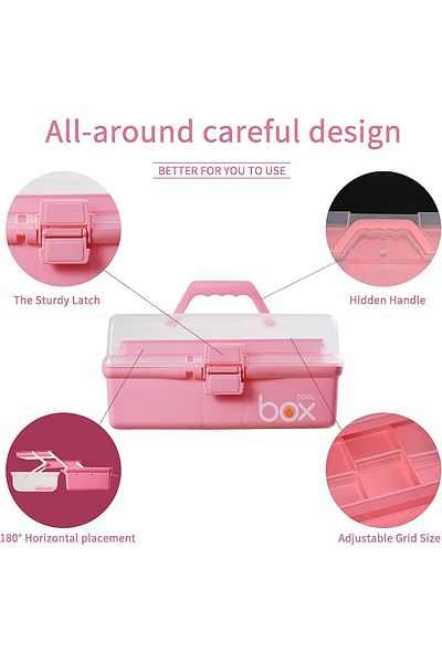 fulina 13,2'' Three-Layer Clear Plastic Storage Box,Multipurpose,Portable,for Art & Crafts,Sewing Supplies