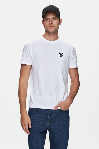 UCLA Bass White Crew Neck Printed Standard Fit Men's Tshirt