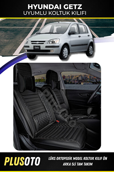 PlusOto Hyundai Getz Compatible Plus Lux Series Black Car Seat Cover Set of 5...