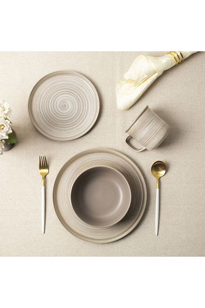 Danube Home Youthful Bite 16-Piece Stoneware Dinner Set -Serves 4 Brown